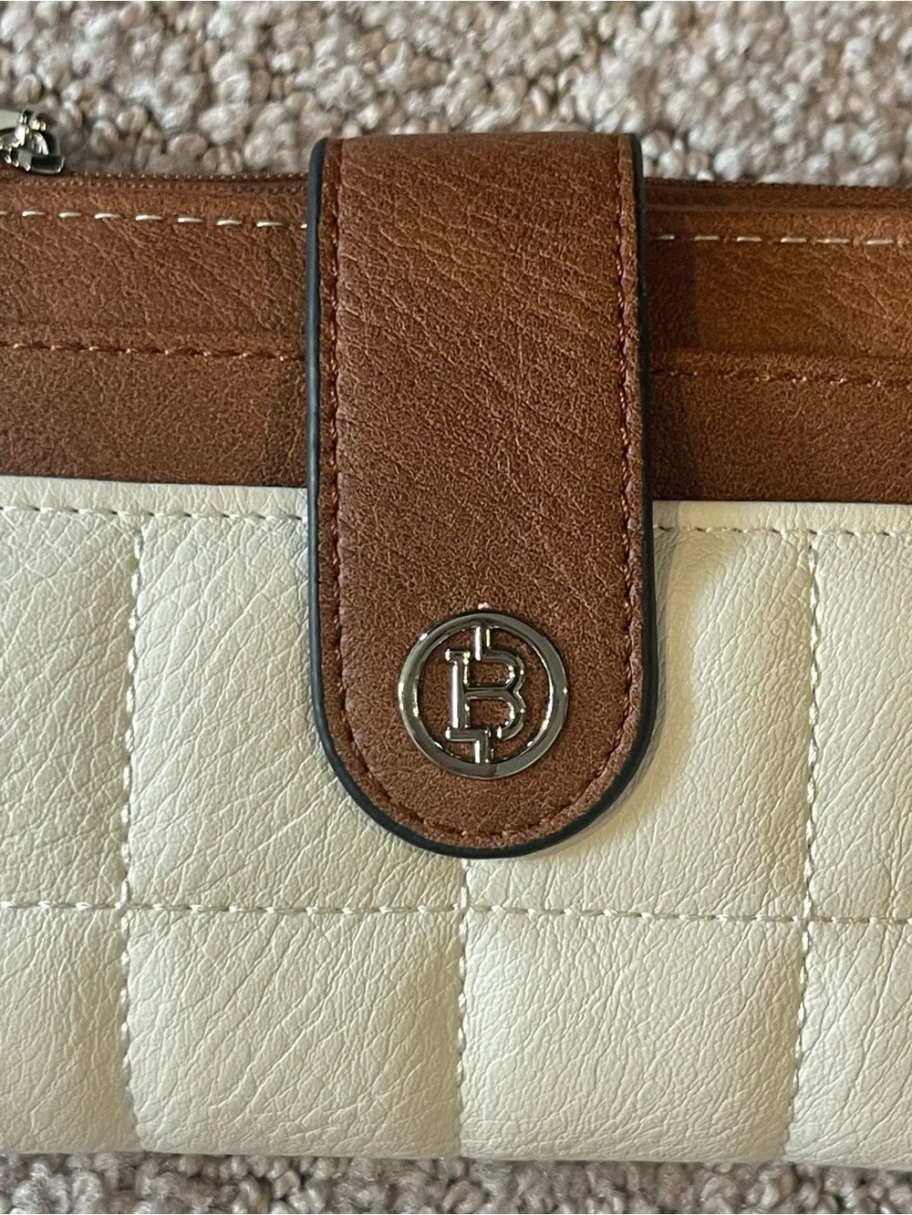 Bostanten Luna Quilted Classic Two-Tone Wallet - Brown & Cream, Faux Leather-NEW